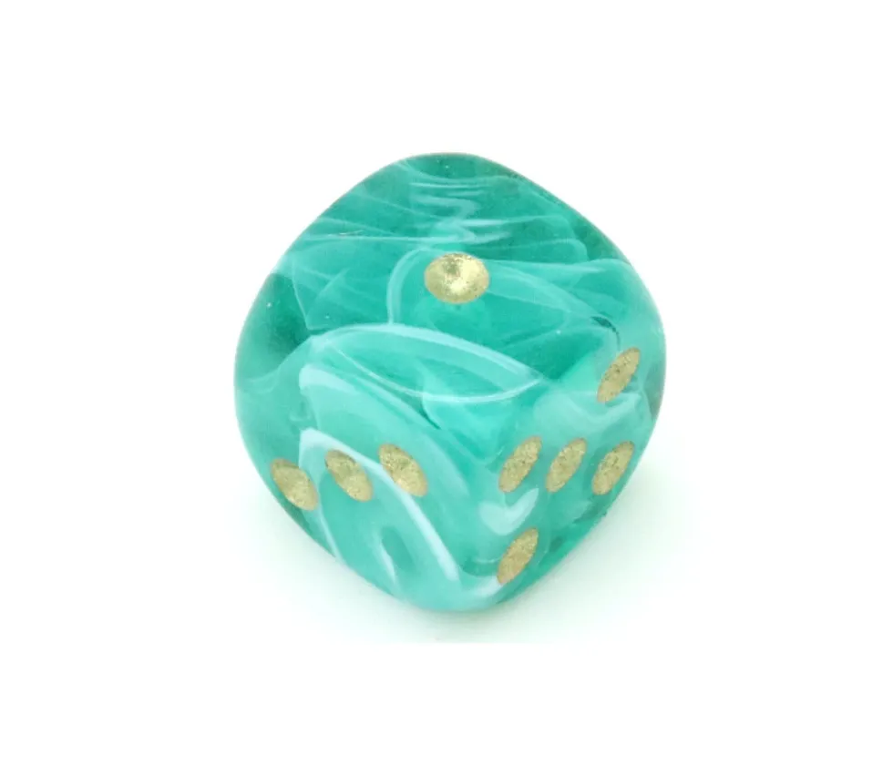 Mini Dé marbré vert 12 mm points dorés