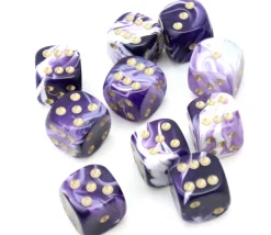 Mini Dé marbré violet 12 mm points dorés