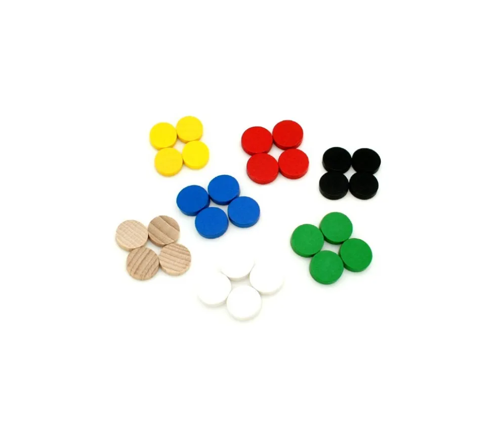 20 Mini jetons bois 1 cm - pions ronds 10 x 4 mm par couleur pour jeux