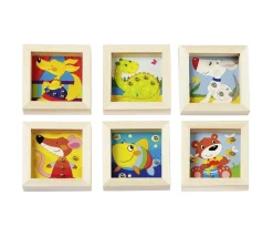 Mini jeu patience en bois animal rigolo 6.5 cm (1 modèle au hasard)
