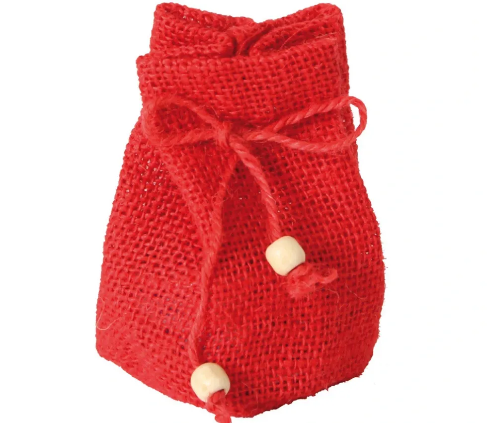 Mini sac jute rouge 7.5 x 10 cm avec cordon