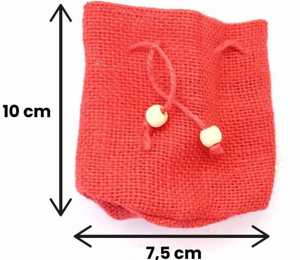 Mini sac jute rouge 7.5 x 10 cm avec cordon