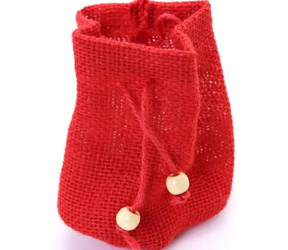 Mini sac jute rouge 7.5 x 10 cm avec cordon