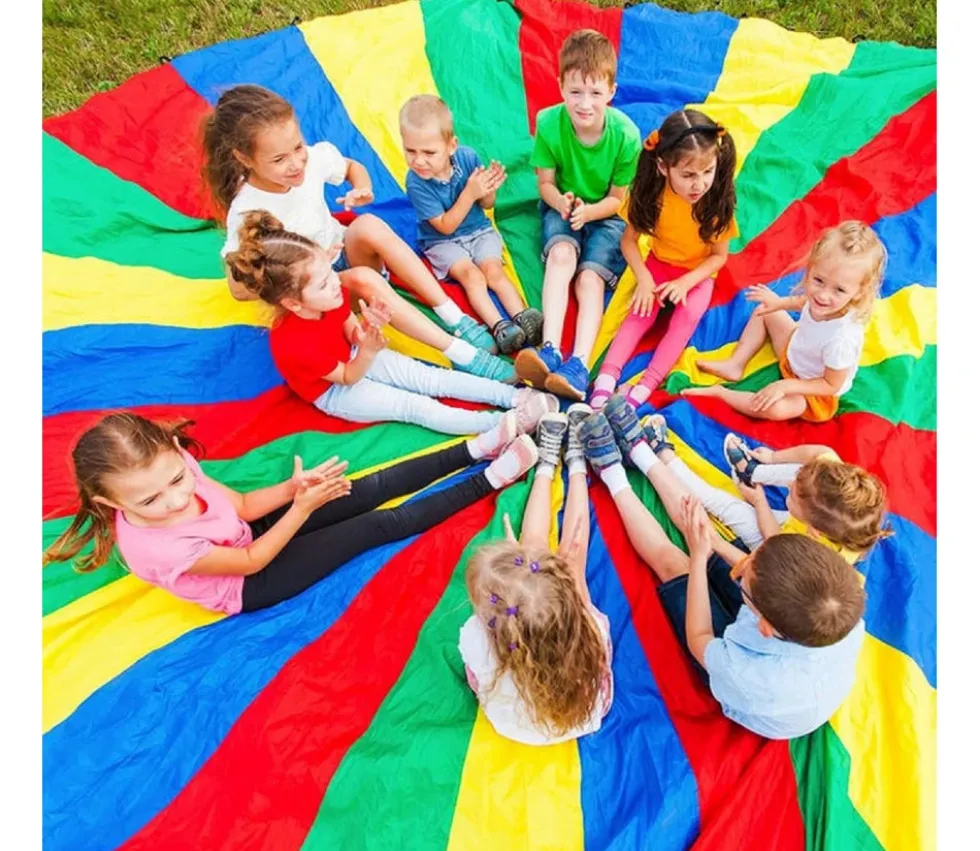 Parachute géant 6 mètres - jeu coordination coopératif 24 poignées