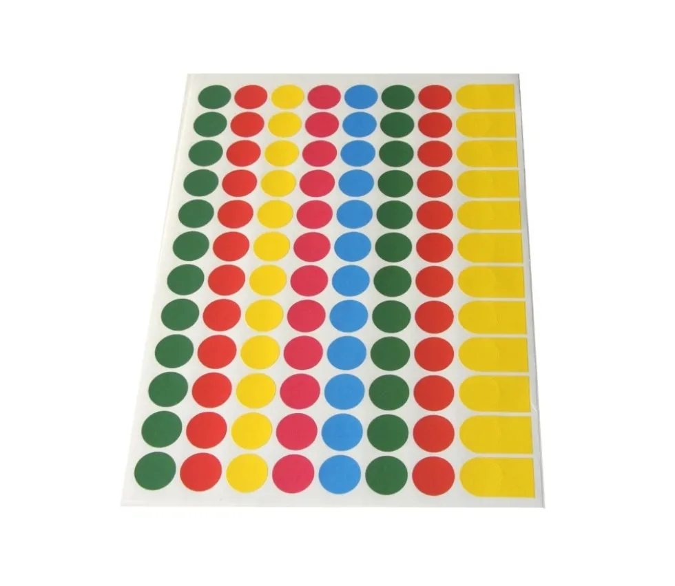 96 pastilles rondes autocollantes 15 mm en 5 couleurs