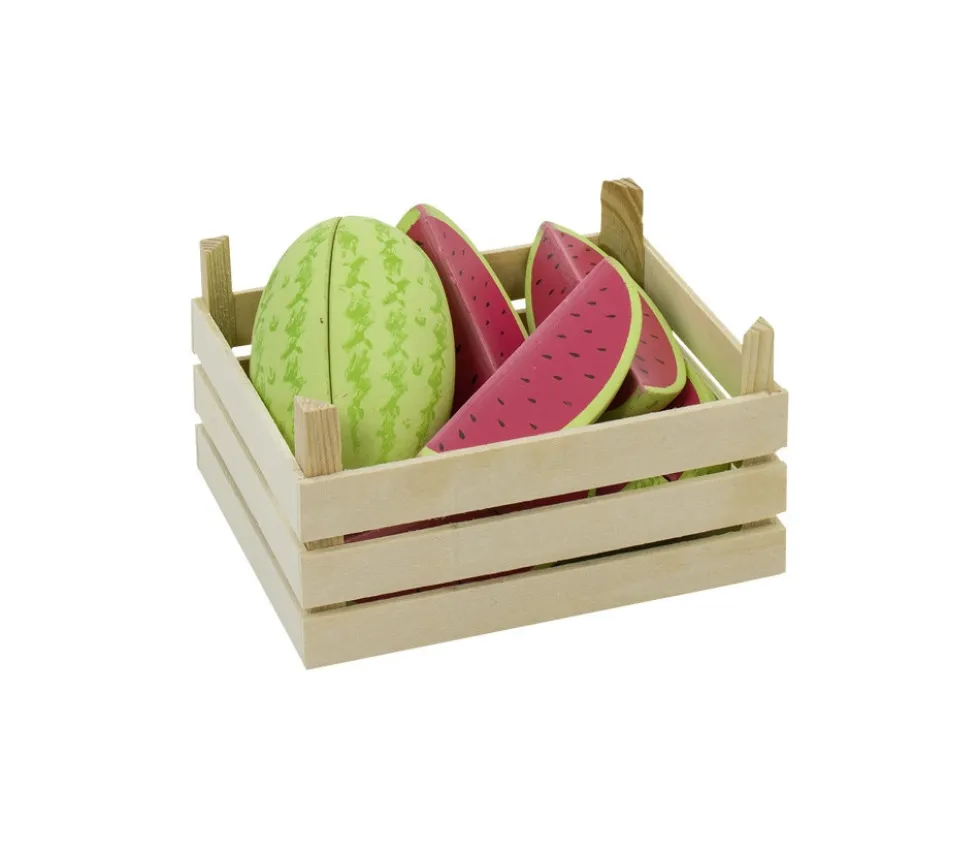 Pastèque en bois de 8.5 x 3.8 cm tranche jouet fruit