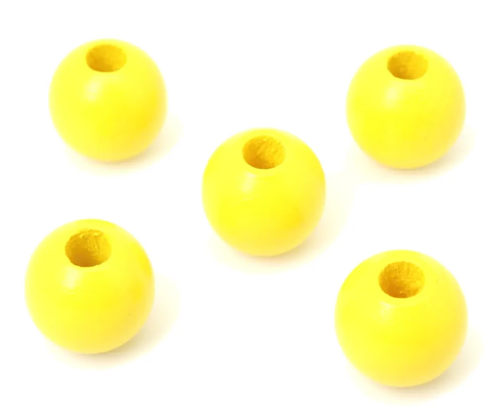 Perle bois couleur jaune de 2 cm trou de 7 mm unité