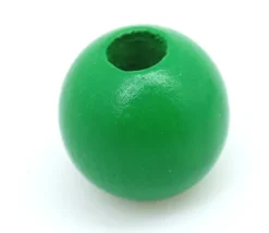 Perle bois couleur verte de 2 cm trou de 7 mm unité