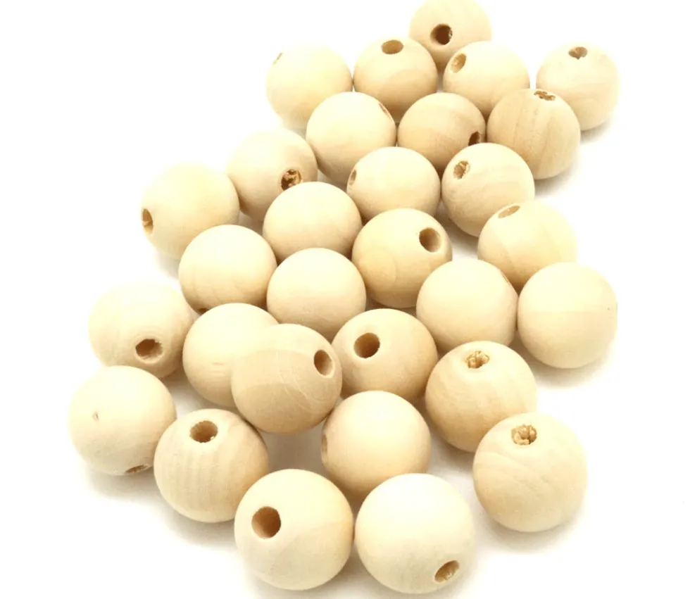 30 perles 1.8 cm trouée en bois 18 mm trou de 4 mm