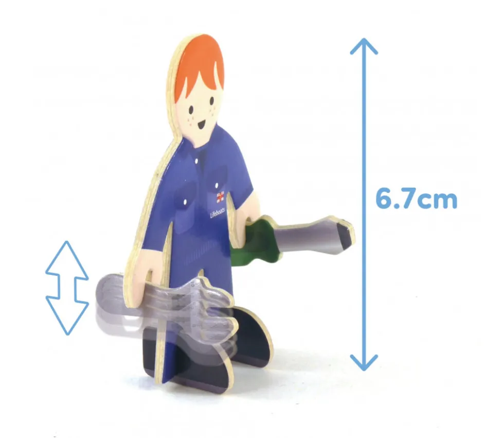 4 personnages en bois : secouristes des mers - équipe de sauvetage à construire