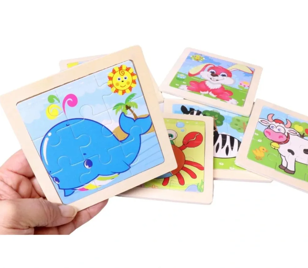 Petit puzzle 9 pièces en bois baleine