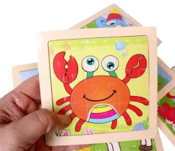 Petit puzzle 9 pièces en bois crabe