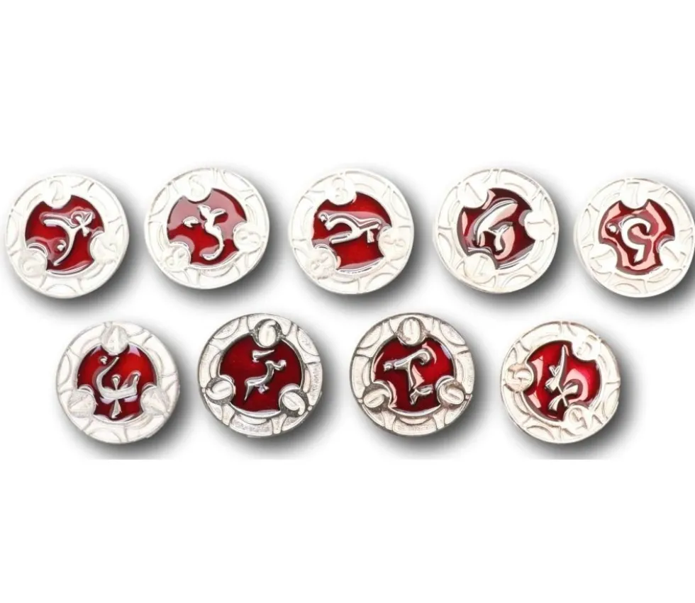 22 Pièces métal et émail rouge RPG Spell Tokens