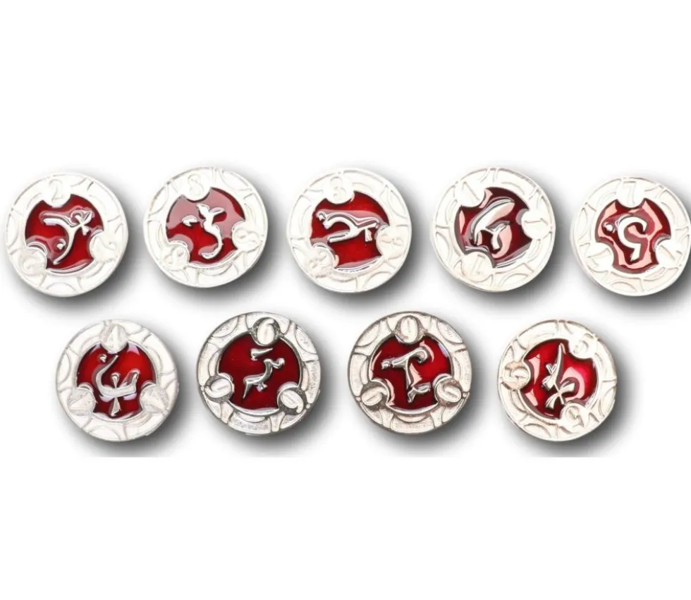 22 Pièces métal et émail rouge RPG Spell Tokens