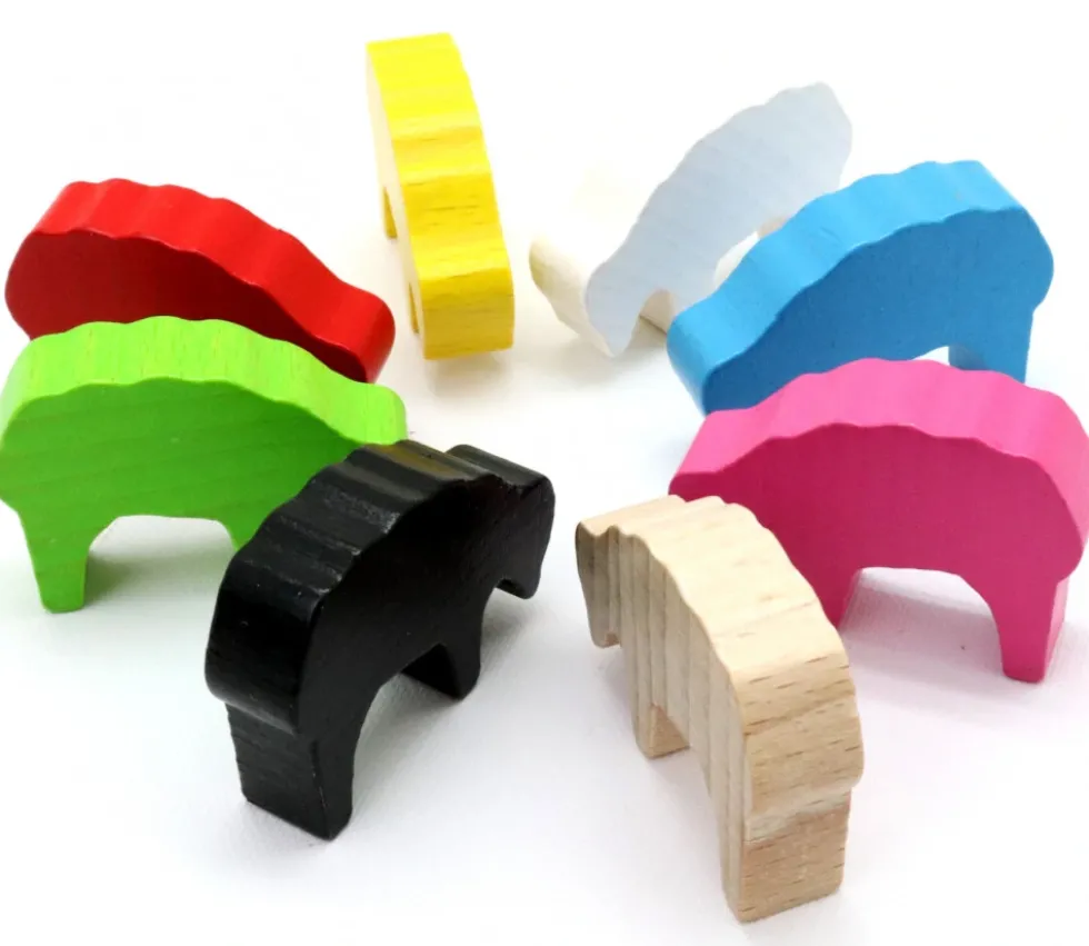 Pion mouton vert clair 40x28x10 mm en bois pour jeu de société