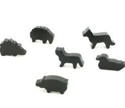 6 Pions animaux noirs en bois pour jeux