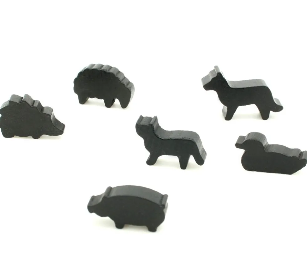 6 Pions animaux noirs en bois pour jeux
