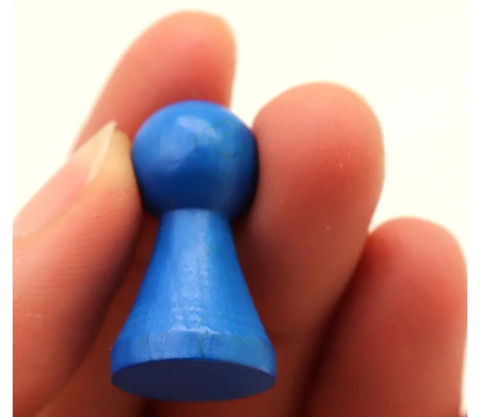 6 Pions bois 15 x 27 mm multicolores pour jeu - lot de 6 (rouge, vert, jaune, bleu, blanc et noir) modèle B
