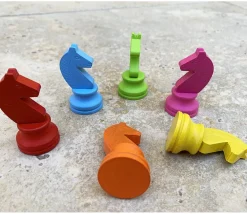 6 Pions chevaux en bois 5 cm multicolores