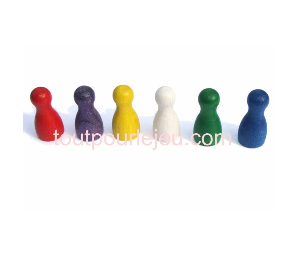 6 Pions Moyens 30 x 15 mm colorés en bois pour jeux