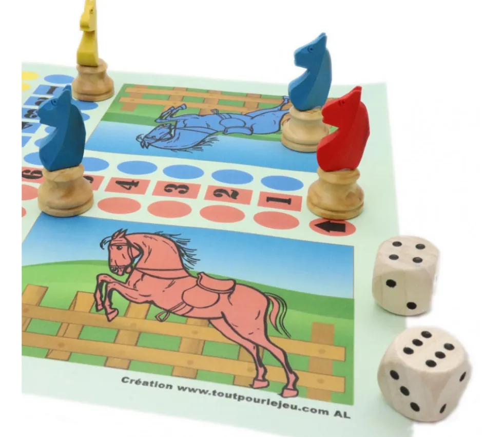 8 pions petits chevaux dada buis 3D et 2 dés