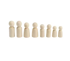 8 pions quilles famille en bois naturel 6 à 9 cm de haut