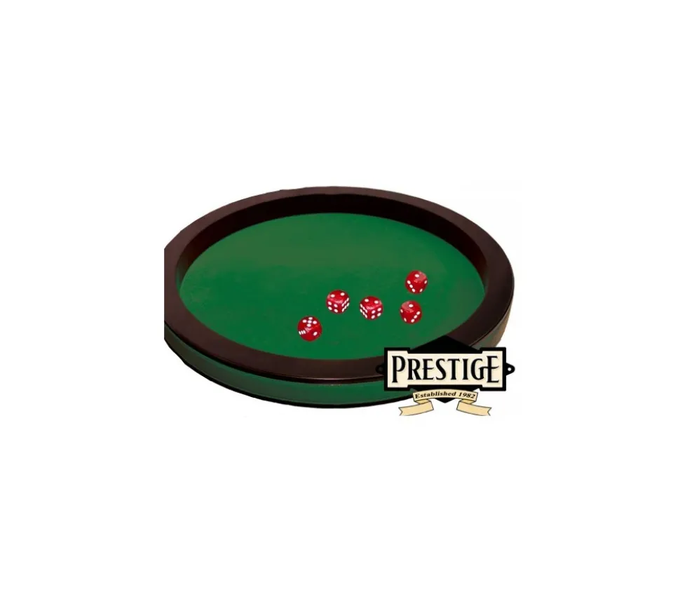Piste de dés PRESTIGE 36 cm verte et noire tour cuir avec 5 dés