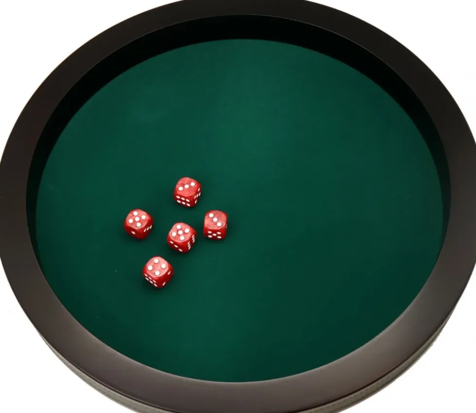 Piste de dés PRESTIGE 43 cm verte et noire tour cuir avec 5 dés de jeux