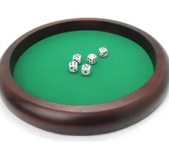 Piste dés bois marron 35 cm pour jeu avec 5 dés