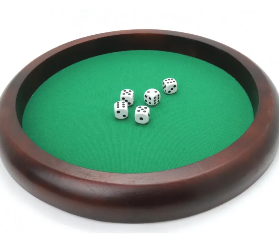 Piste dés bois marron 35 cm pour jeu avec 5 dés