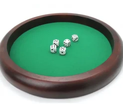Piste dés bois marron 35 cm pour jeu avec 5 dés