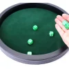 Piste dés 34 cm noire et verte tour tissu cuir avec 5 dés