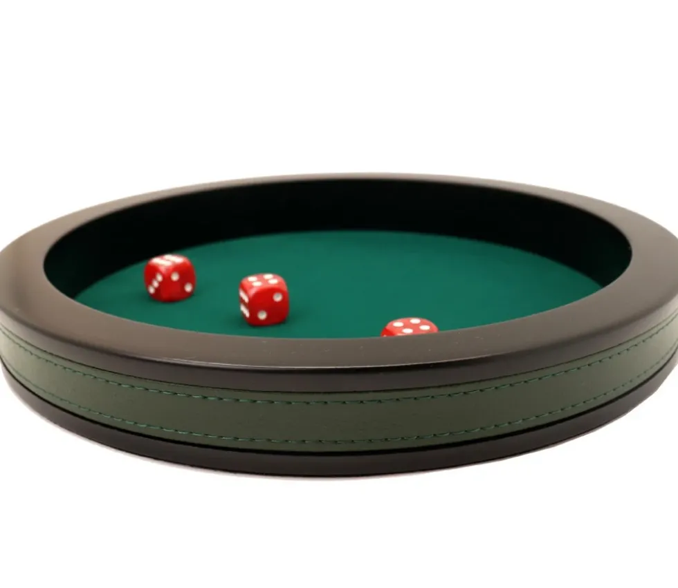 Piste dés 30 cm prestige verte tour cuir avec 3 dés