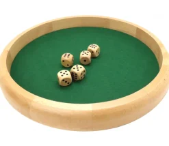 Piste dés en bois ronde 40 cm avec 5 dés bois