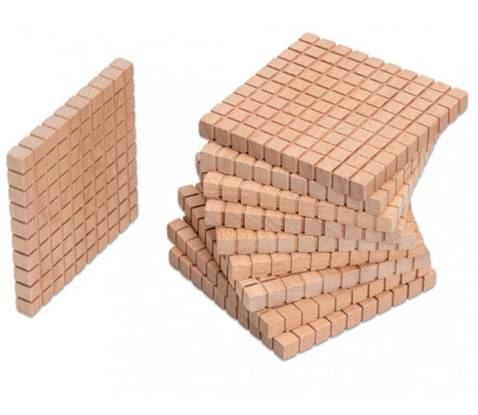 10 plaques 10 x 10 x 1 cm - Barres centaines Base 10 bois naturel