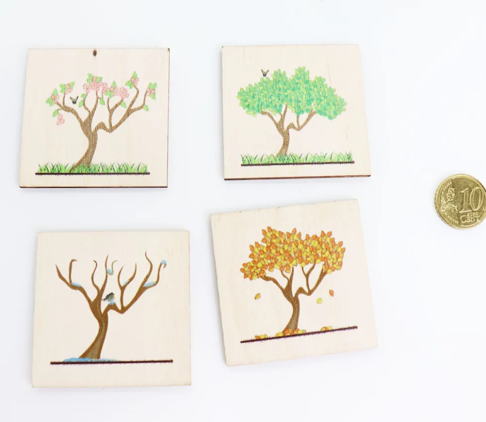 4 plaquettes bois 5 cm : les 4 saisons