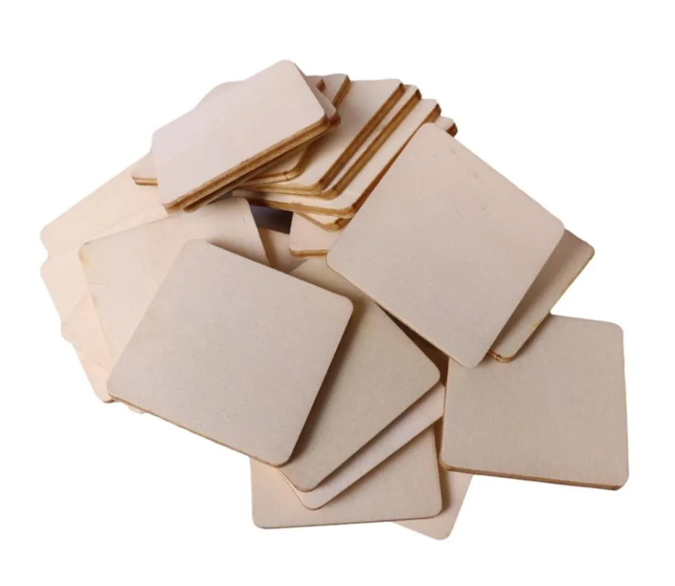 24 plaquettes carrées bois pour mémo à personnaliser 4.2 cm