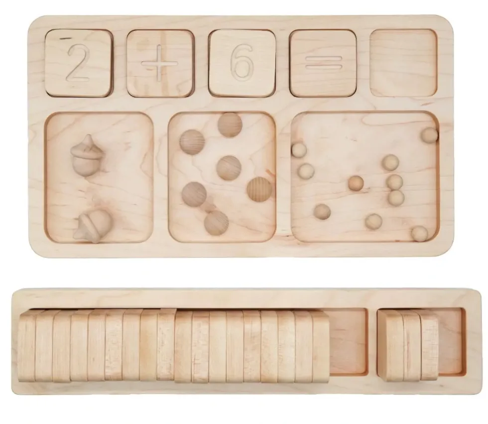 Plateau en bois massif cases pour calcul mathématiques 28 cm