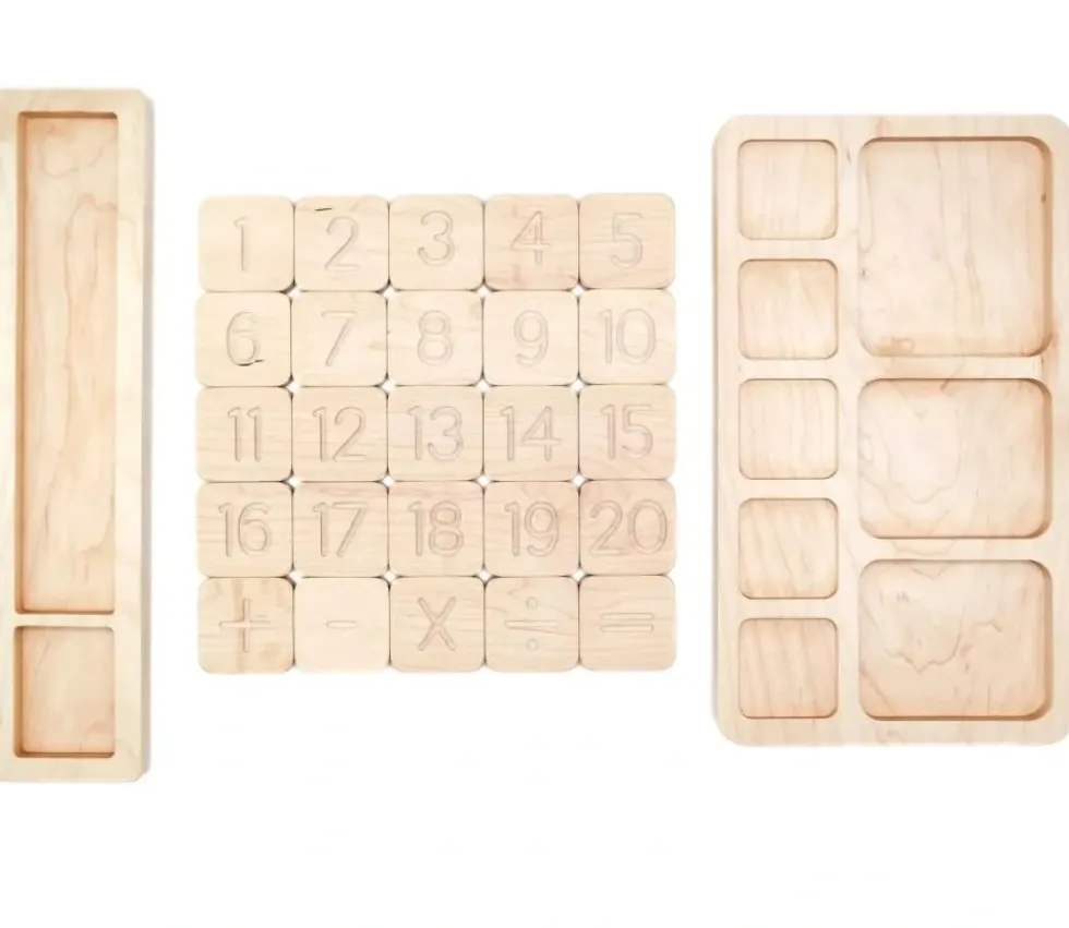 Plateau en bois massif cases pour calcul mathématiques 28 cm