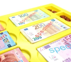 Plateau géant avec 290 pièces et billets euros factices de jeux