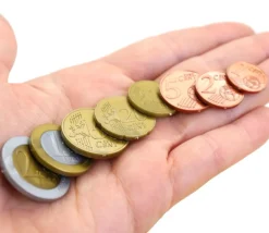 Plateau géant avec 290 pièces et billets euros factices de jeux