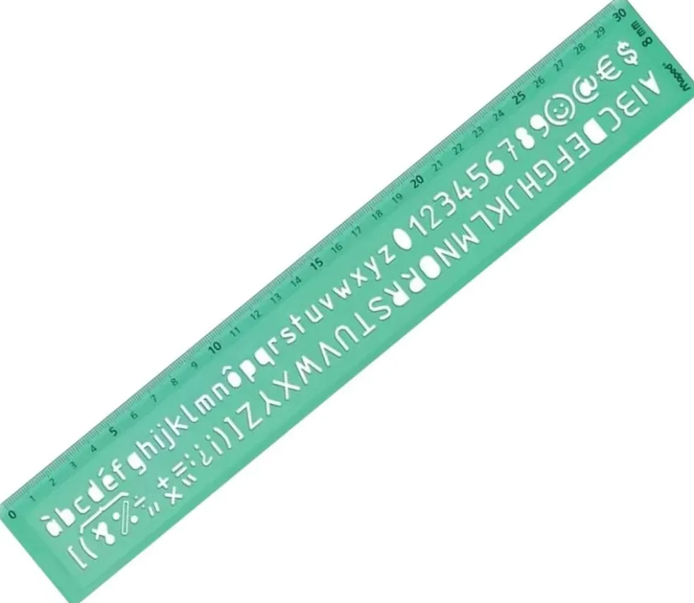 Pochoir traces lettres et chiffres - règle 30 cm
