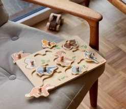 Puzzle bois Animaux de la Forêt 9 pièces à boutons à encastrer