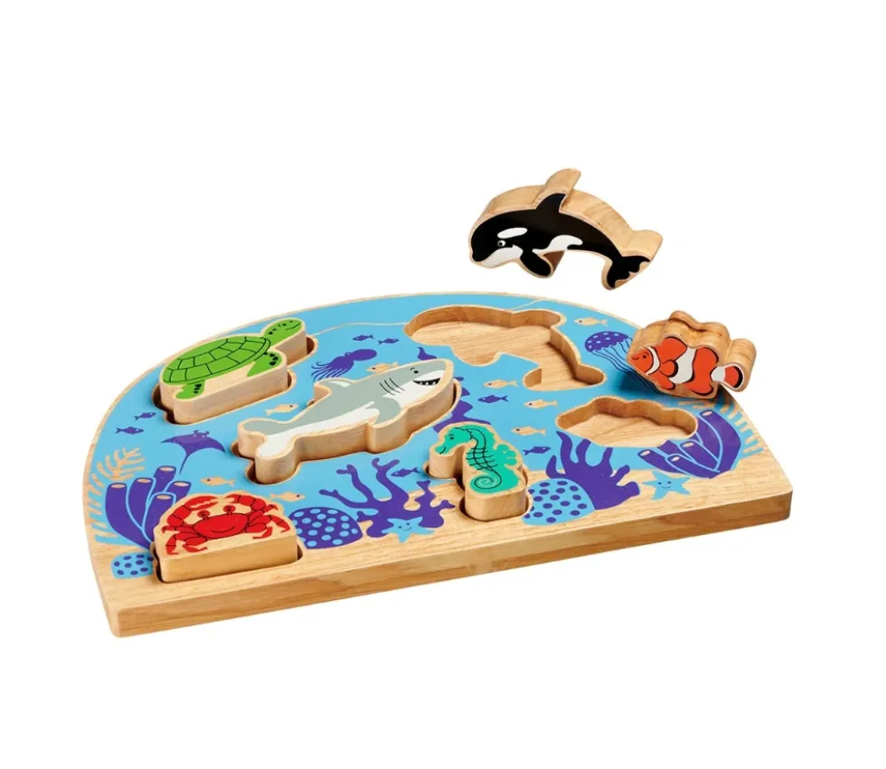 Puzzle bois Animaux de la mer : 6 pièces figurines de jeux - commerce équitable