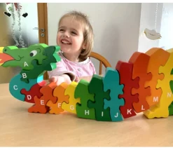 Puzzle bois dragon alphabet 26 pièces A à Z - commerce équitable