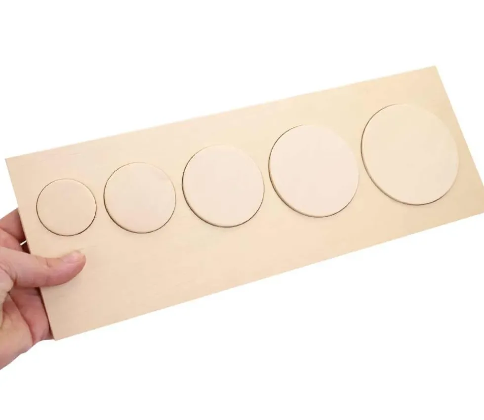 Puzzle bois naturel 5 ronds - plateau 33 x 21 cm