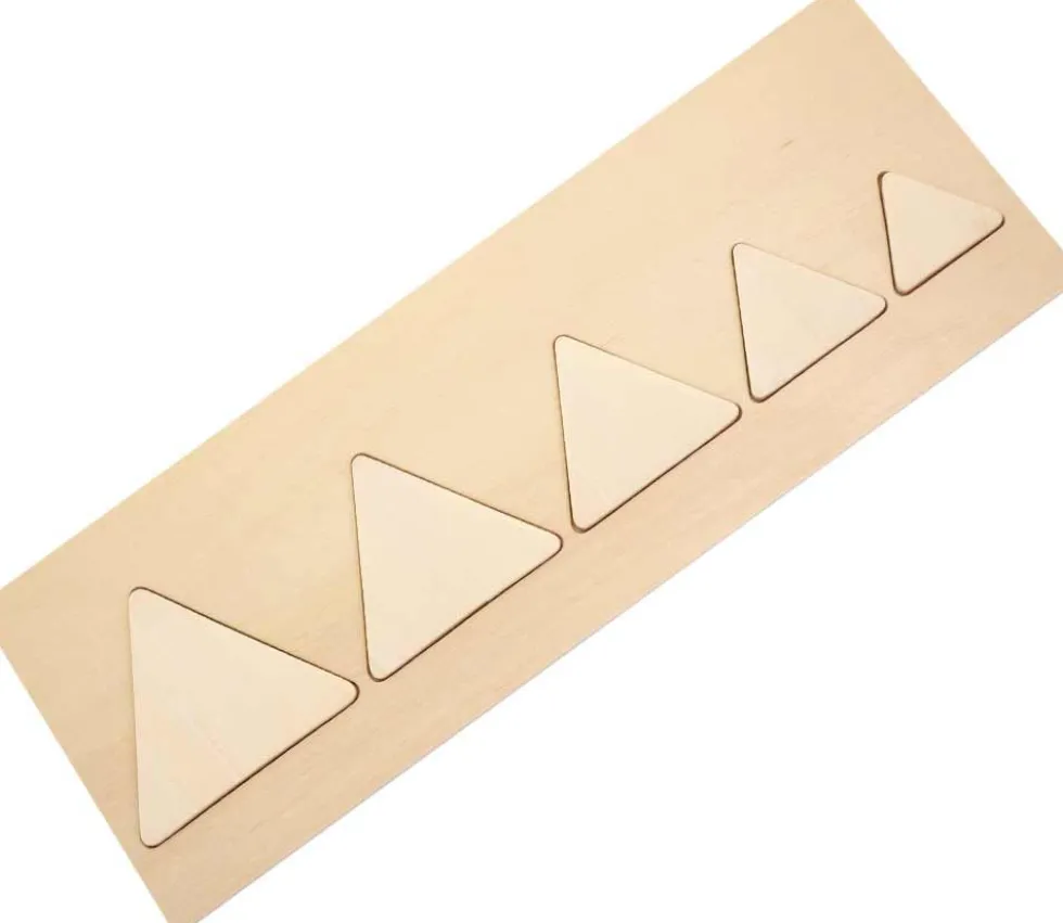 Puzzle bois naturel 5 triangles - plateau 33 x 21 cm