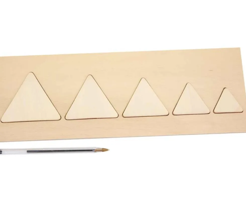 Puzzle bois naturel 5 triangles - plateau 33 x 21 cm