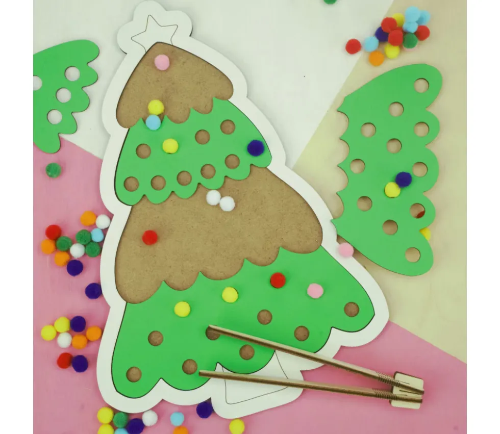 Puzzle bois sapin de Noël avec 65 pompons