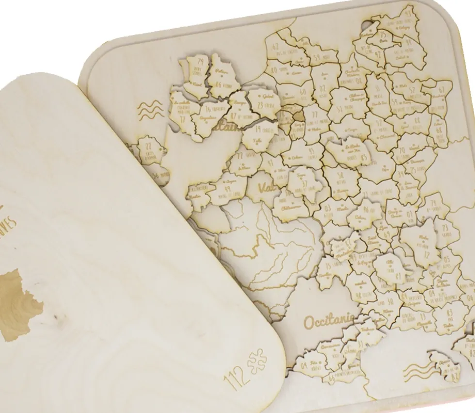 Puzzle éducatif en bois - La France (3 niveaux : département, région et fleuve)